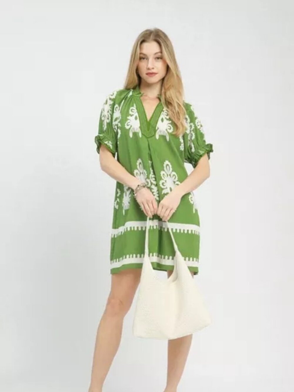 Two Tone Border Print Mini Dress Women Stylish Casual Outfit - Picture 5 of 5